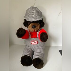 Vintage 1980’s CN Rail train conductor railroad 15”Oscar the bear mascot